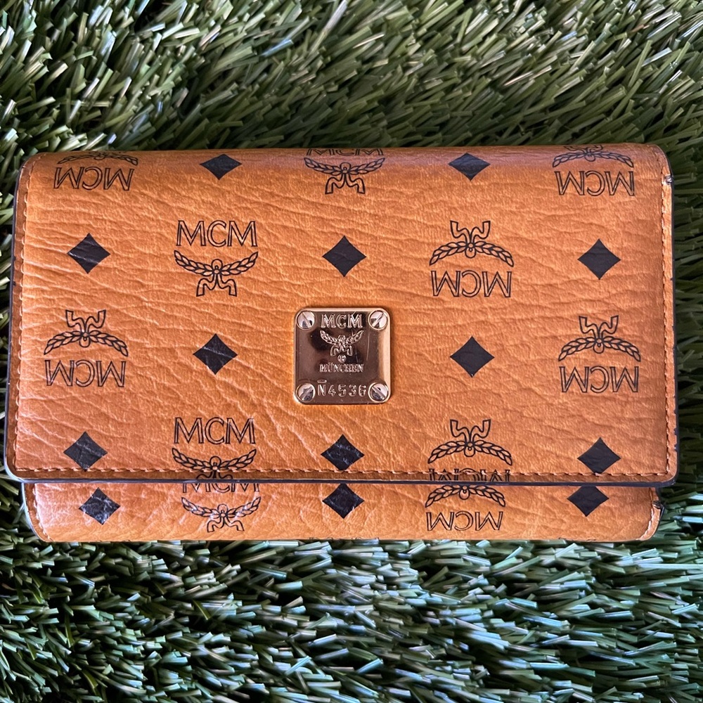 MCM Visetoes Coated Canvas Wallet Cognac